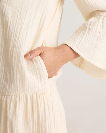 100% Organic Cotton Gauze Long Sleeve Tiered Mini Dress - US 5754