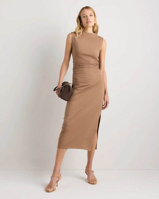 Stretch Cotton Jersey Mock Neck Midi Dress - US 6130