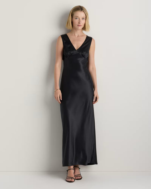 100% Washable Silk V-Neck Maxi Dress - US 8232