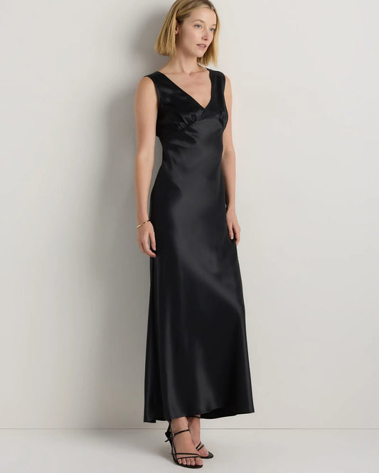 100% Washable Silk V-Neck Maxi Dress - US 8232