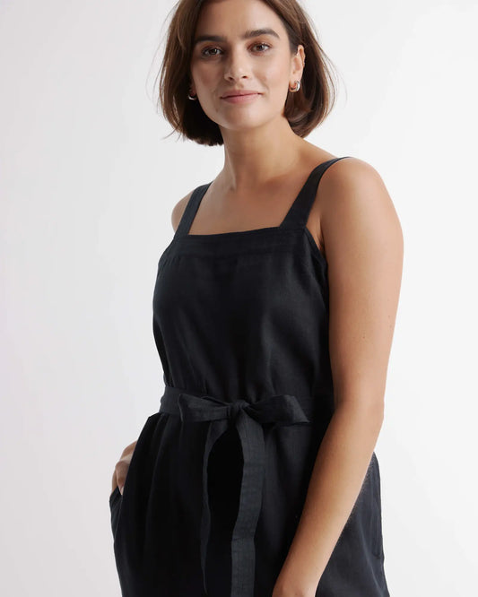 100% European Linen Square Neck Jumpsuit - US 6629