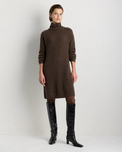 Mongolian Cashmere Ribbed Turtleneck Mini Dress - US 5405