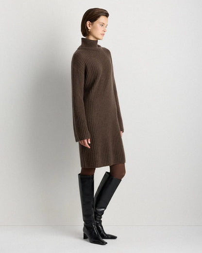 Mongolian Cashmere Ribbed Turtleneck Mini Dress - US 5405