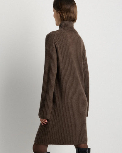 Mongolian Cashmere Ribbed Turtleneck Mini Dress - US 5405