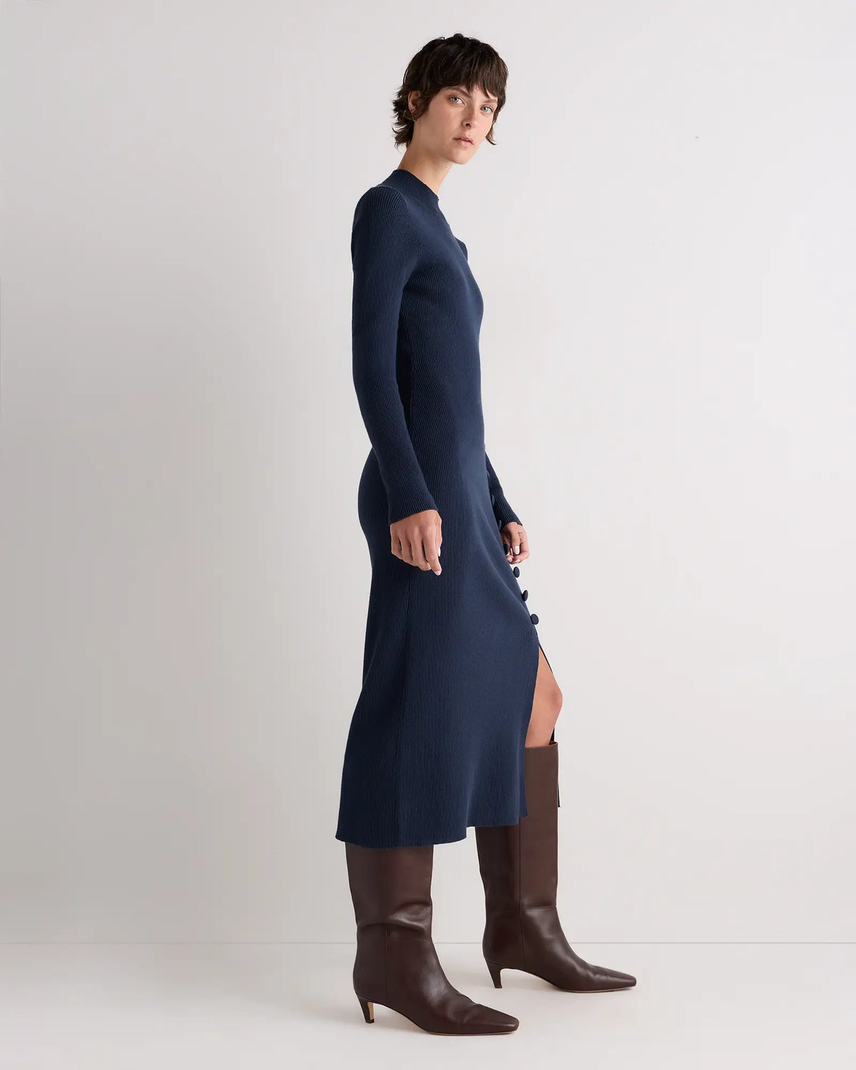 Cotton Cashmere Side Slit Midi Dress - US 1436