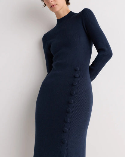 Cotton Cashmere Side Slit Midi Dress - US 1436