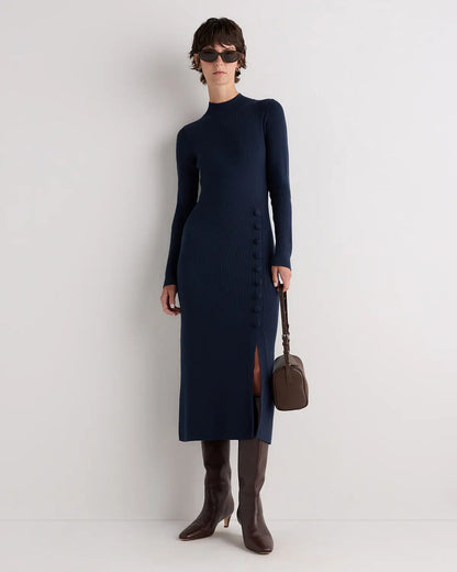 Cotton Cashmere Side Slit Midi Dress - US 1436