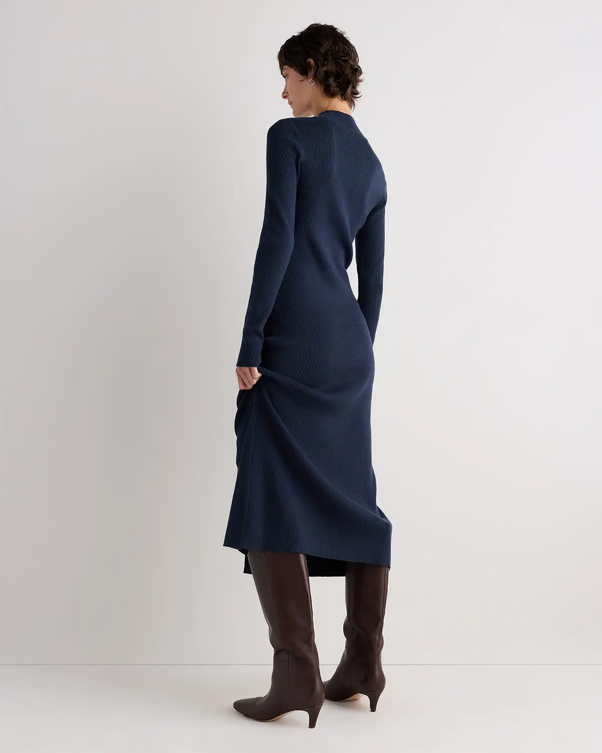 Cotton Cashmere Side Slit Midi Dress - US 1436