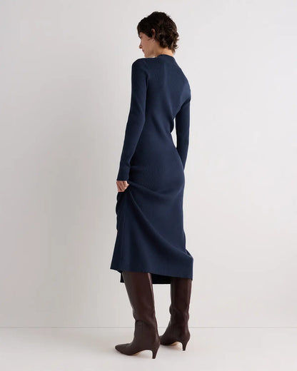 Cotton Cashmere Side Slit Midi Dress - US 1436