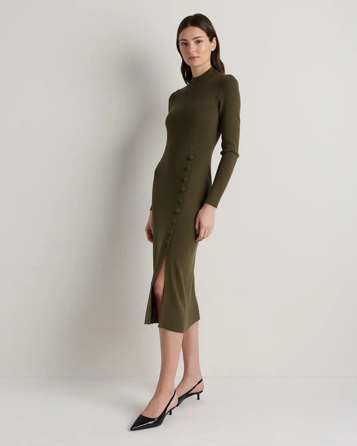 Cotton Cashmere Side Slit Midi Dress - US 1339
