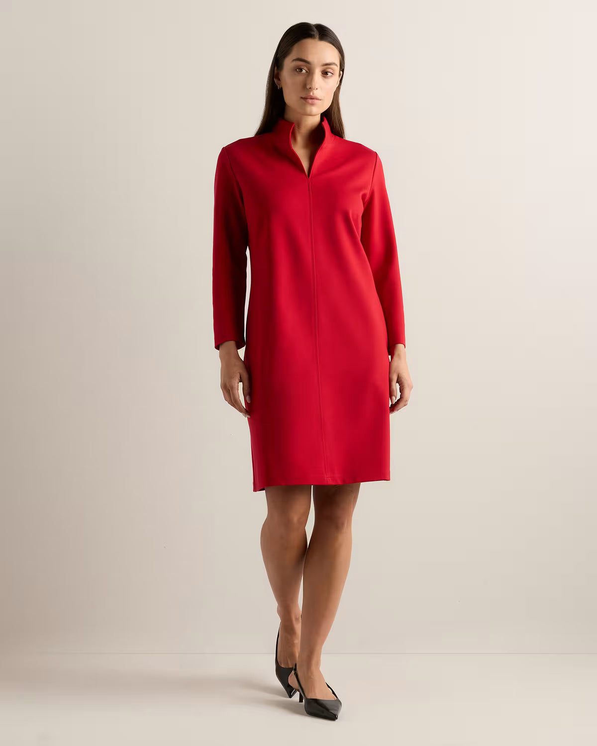 Ultra-Stretch Ponte Split Neck Mini Dress - US 0145