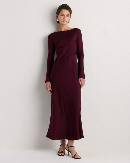Washable Stretch Silk Long Sleeve Maxi Dress - US 3493