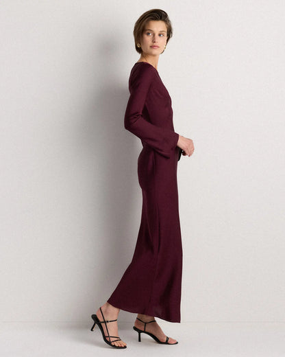 Washable Stretch Silk Long Sleeve Maxi Dress - US 3493