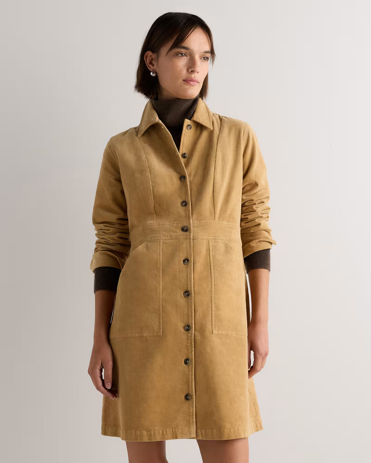 Organic Stretch Corduroy Mini Shirt Dress - US 6345