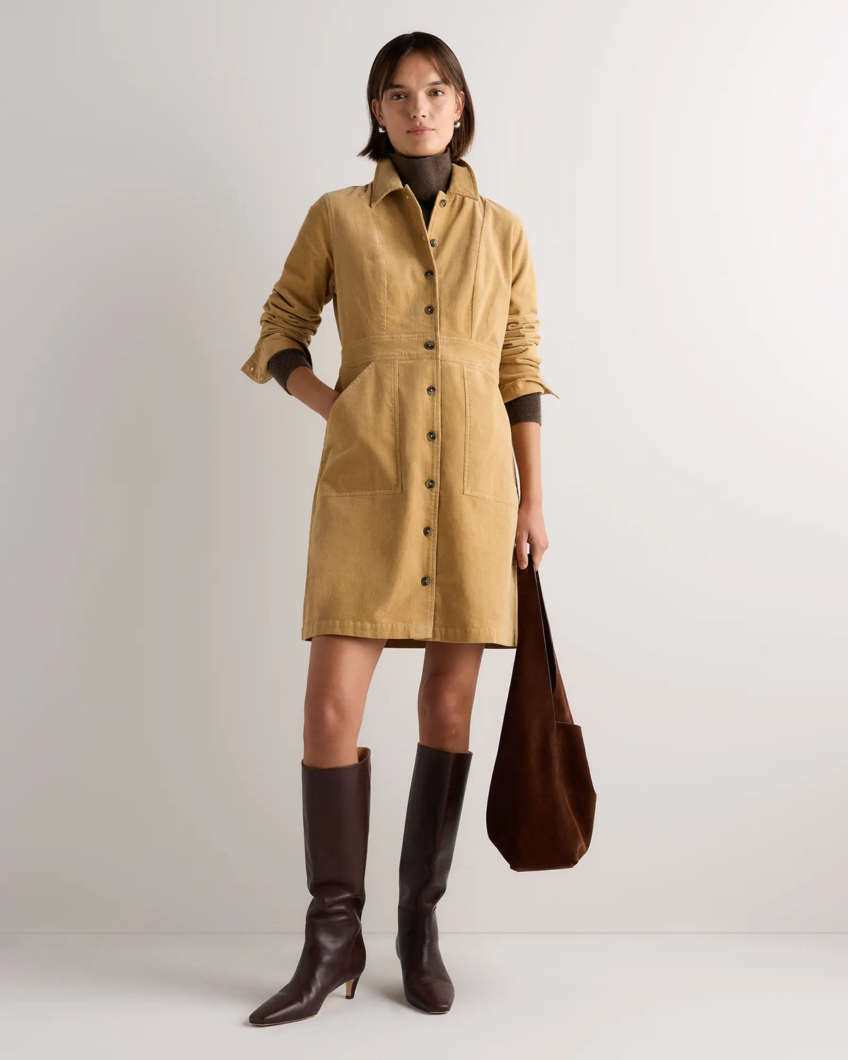 Organic Stretch Corduroy Mini Shirt Dress - US 6345