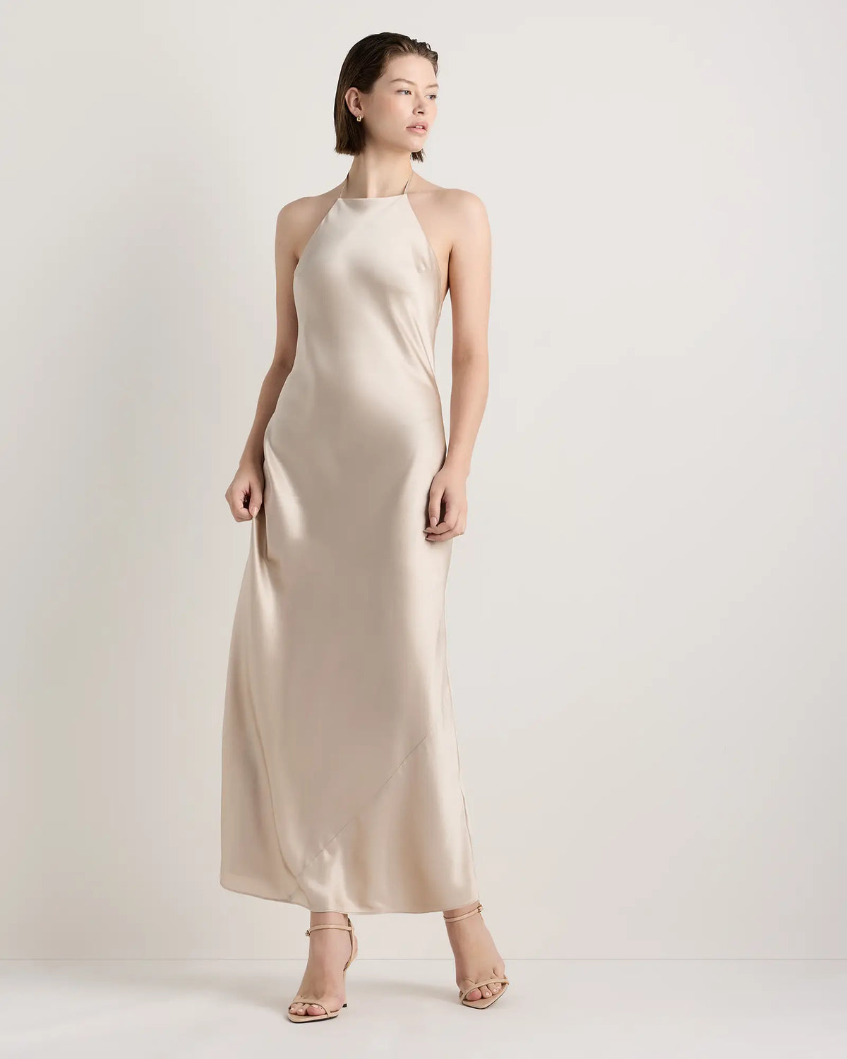 100% Washable Silk Halter Maxi Dress - US 2801
