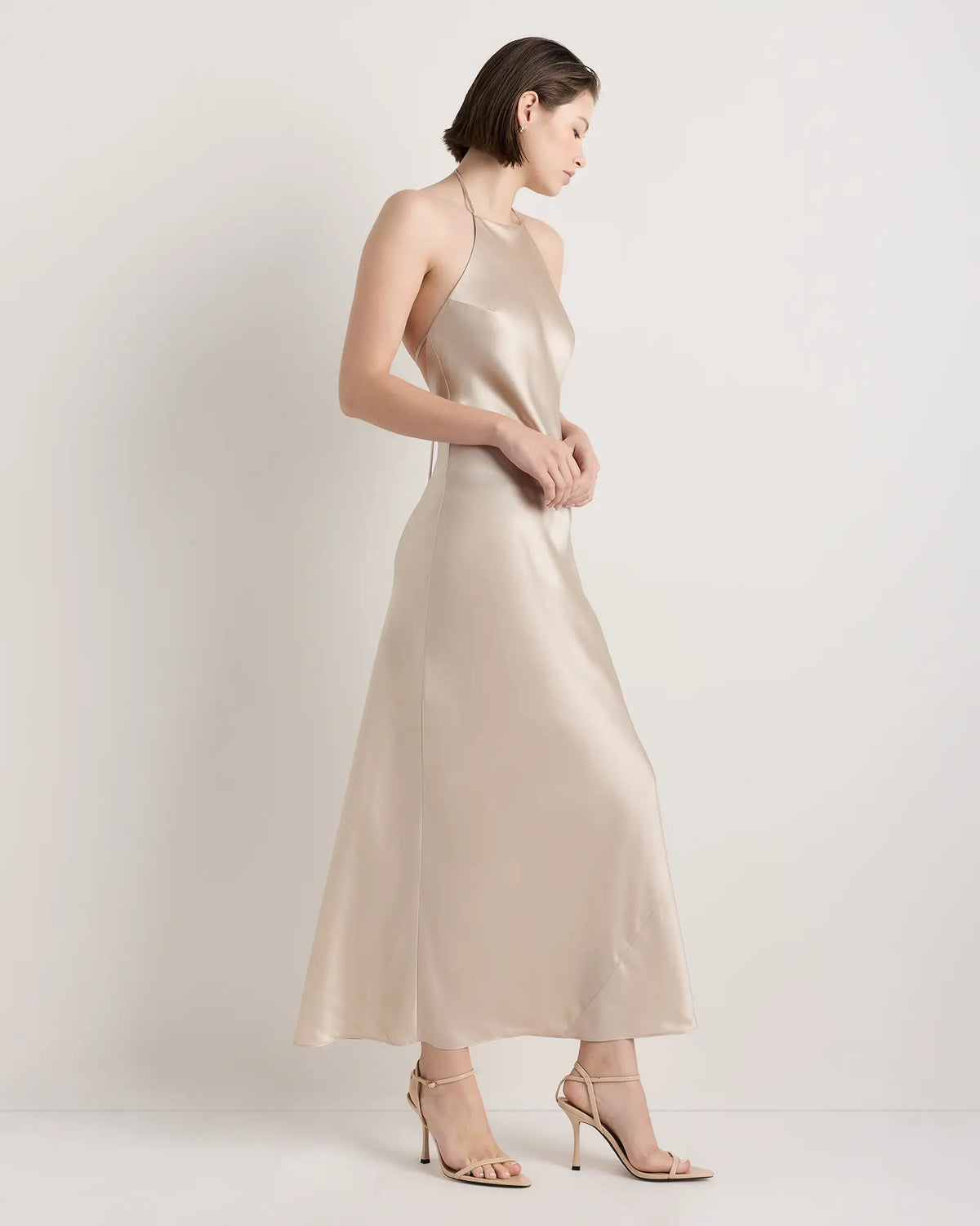 100% Washable Silk Halter Maxi Dress - US 2801
