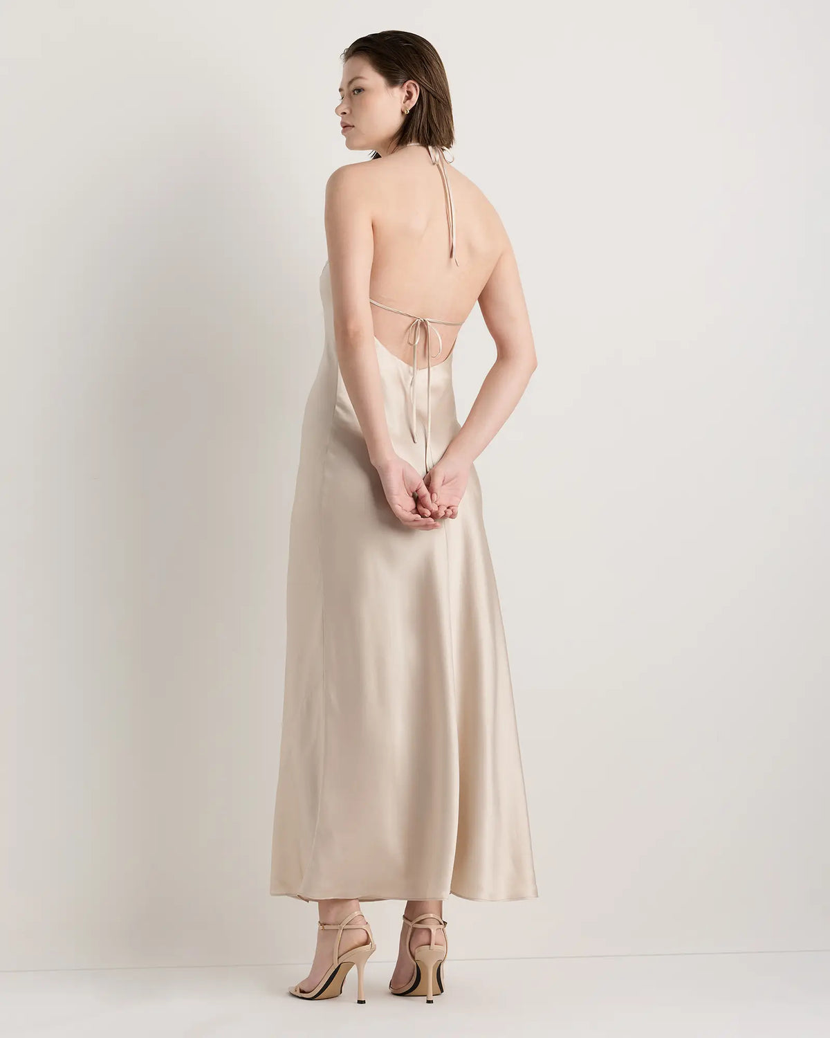 100% Washable Silk Halter Maxi Dress - US 2801