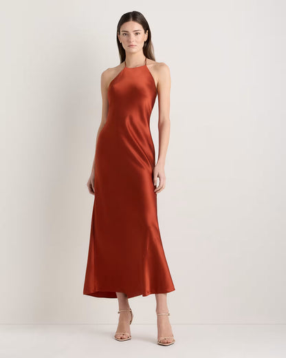 100% Washable Silk Halter Maxi Dress - US 6602