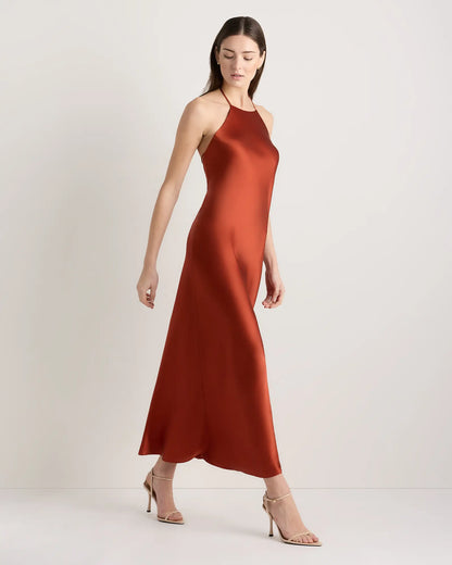100% Washable Silk Halter Maxi Dress - US 6602