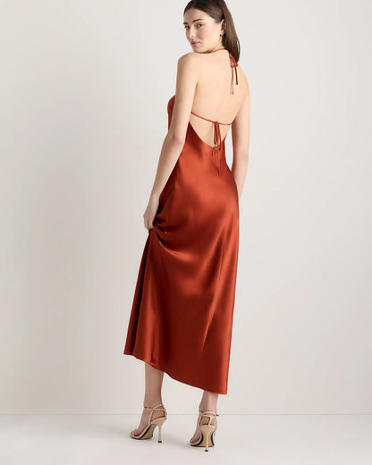 100% Washable Silk Halter Maxi Dress - US 6602