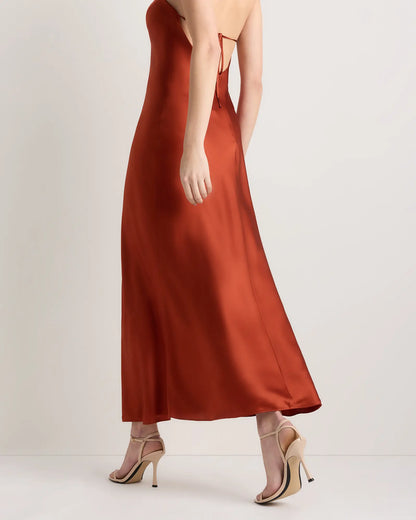 100% Washable Silk Halter Maxi Dress - US 6602