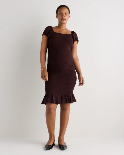 Lightweight Crepe Smocked Flutter Sleeve Maternity Dress - US 2072