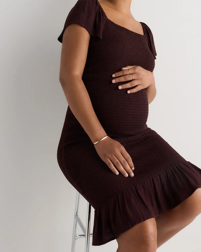 Lightweight Crepe Smocked Flutter Sleeve Maternity Dress - US 2072