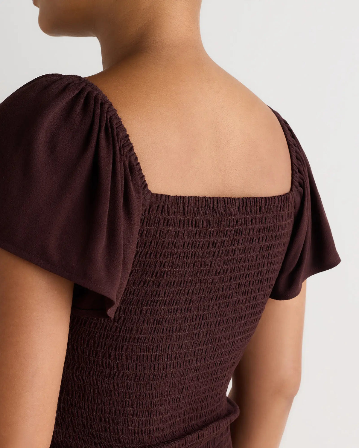 Lightweight Crepe Smocked Flutter Sleeve Maternity Dress - US 2072