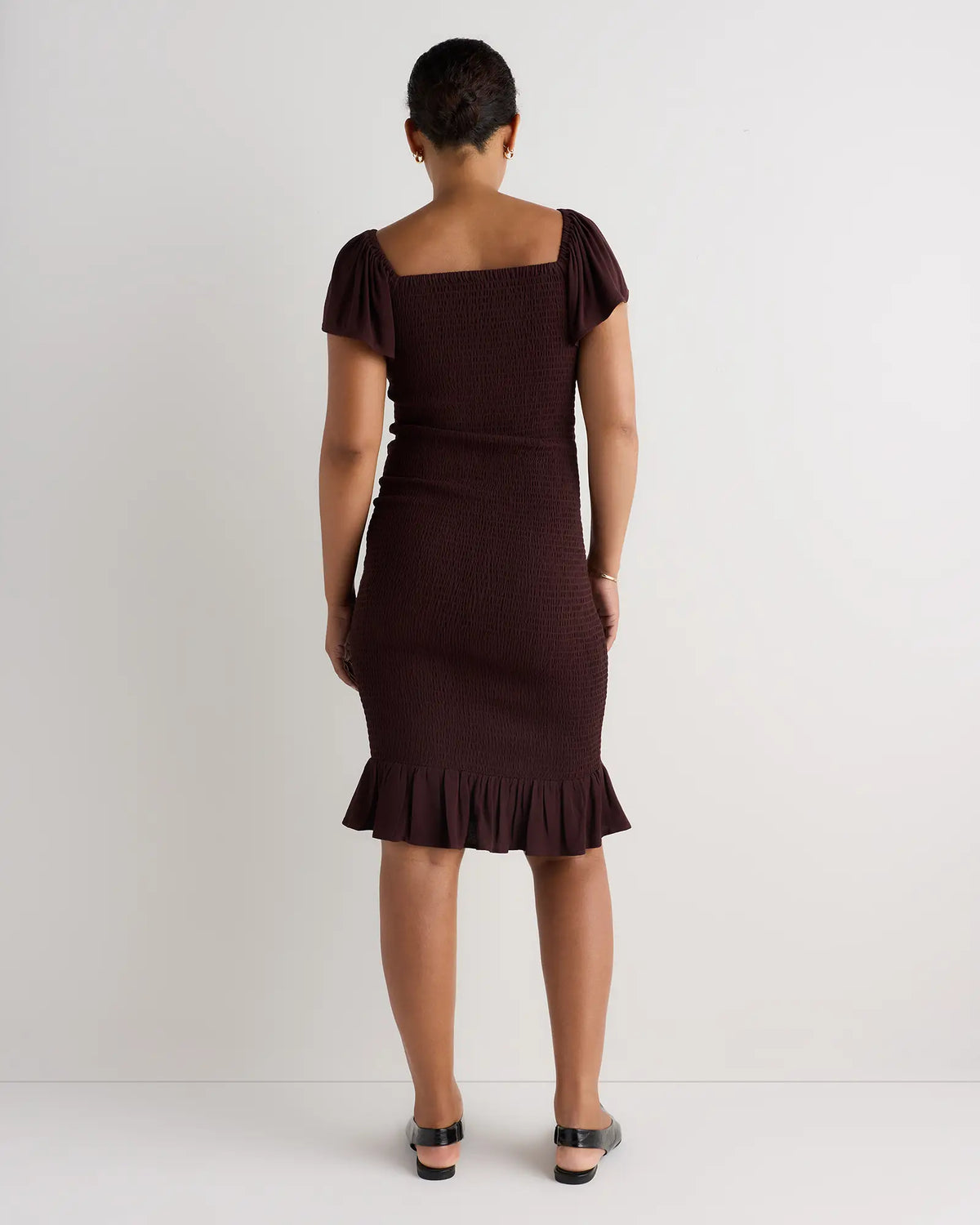 Lightweight Crepe Smocked Flutter Sleeve Maternity Dress - US 2072