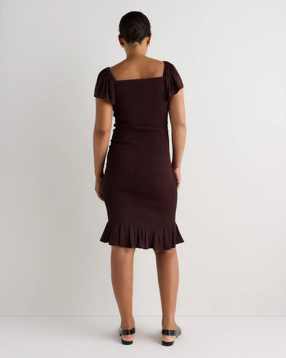 Lightweight Crepe Smocked Flutter Sleeve Maternity Dress - US 2072