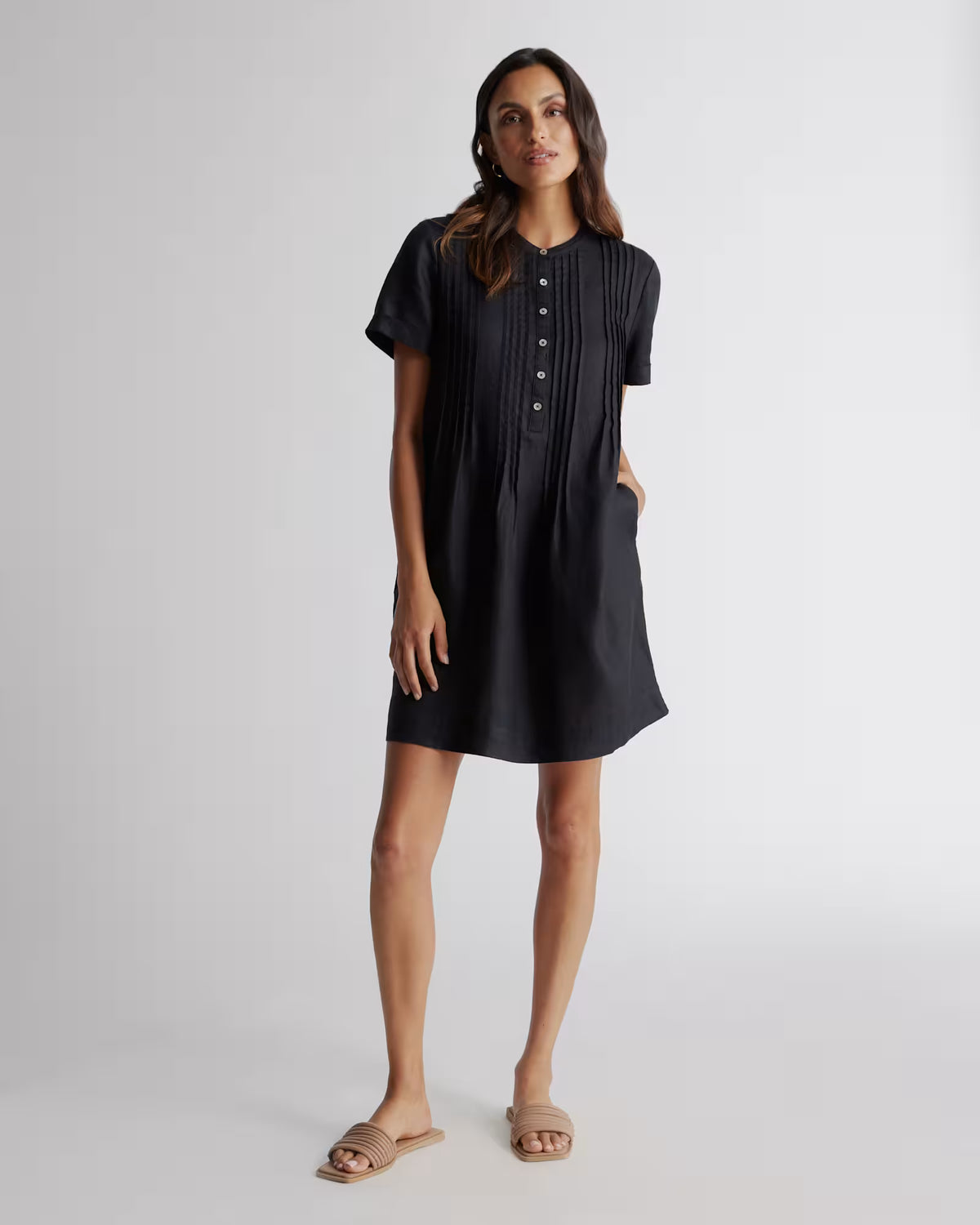 100% European Linen Short Sleeve Swing Dress - US 4640