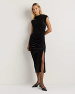 Stretch Silk Velvet Ruched Midi Dress - US 6293