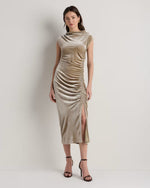 Stretch Silk Velvet Ruched Midi Dress - US 4548