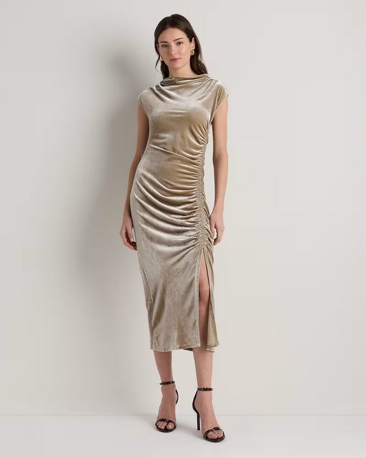 Stretch Silk Velvet Ruched Midi Dress - US 4548