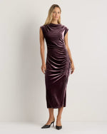 Stretch Silk Velvet Ruched Midi Dress - US 0427