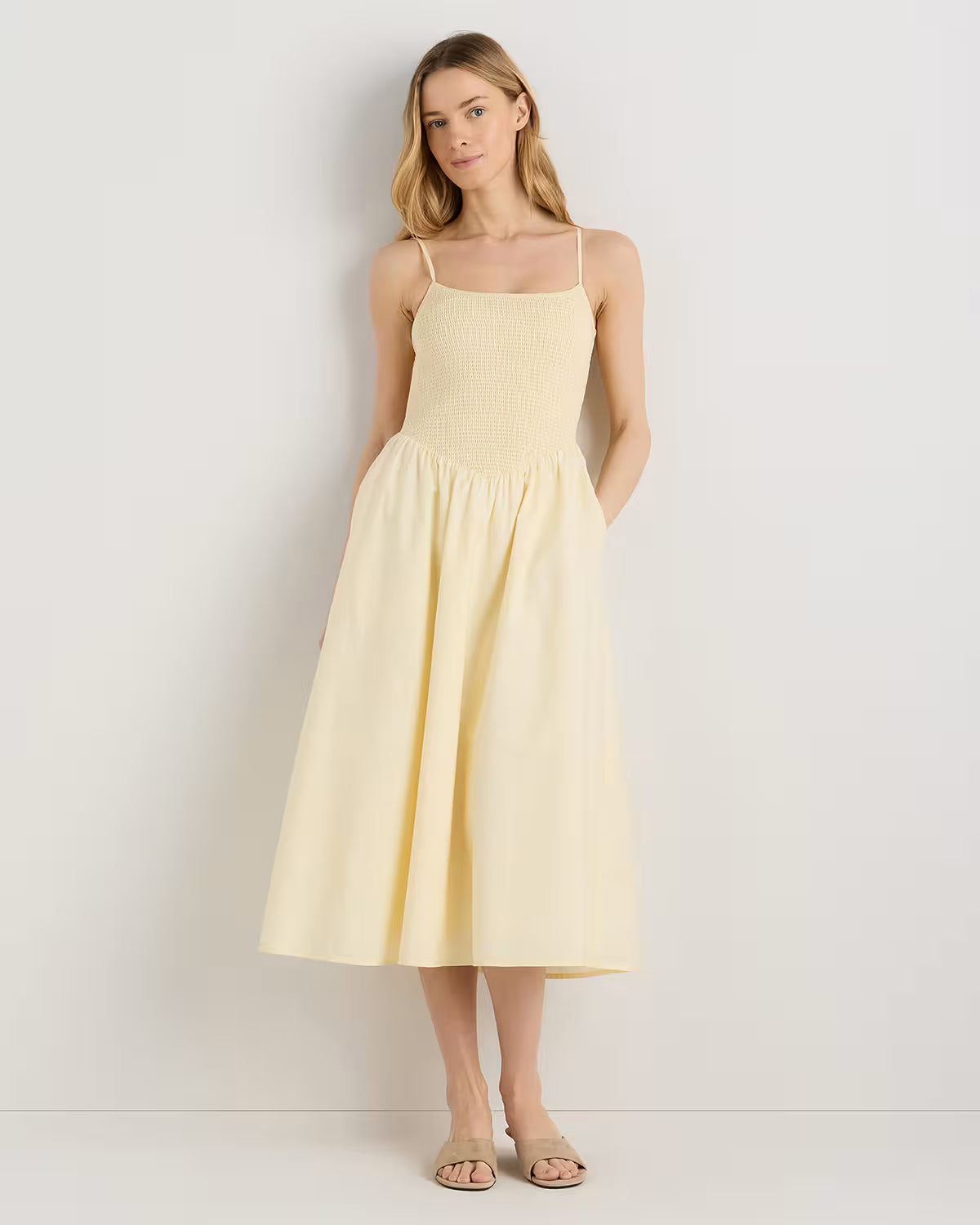 100% Organic Cotton Poplin Drop Waist Midi Dress - US 1209