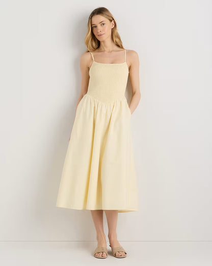 100% Organic Cotton Poplin Drop Waist Midi Dress - US 1209