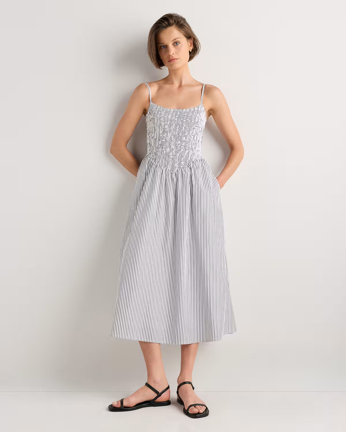 100% Organic Cotton Poplin Drop Waist Midi Dress - US 5384