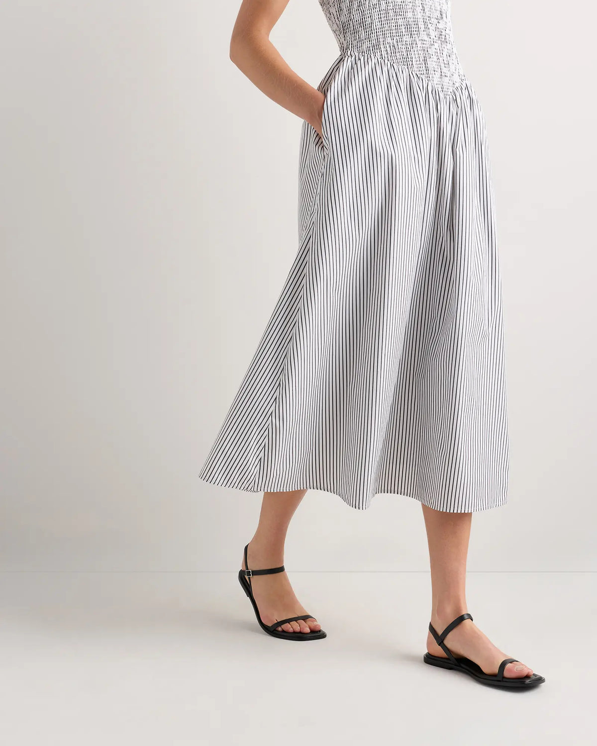 100% Organic Cotton Poplin Drop Waist Midi Dress - US 5384