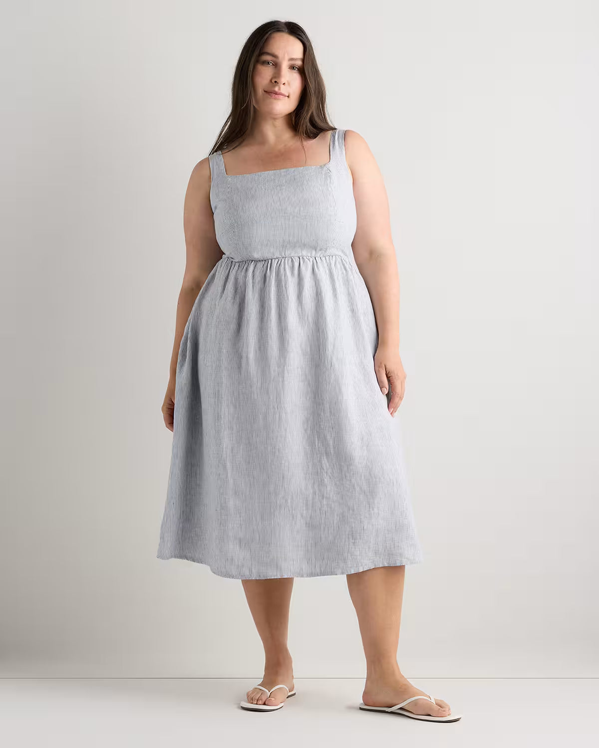 100% European Linen Fit & Flare Midi Dress - US 3544