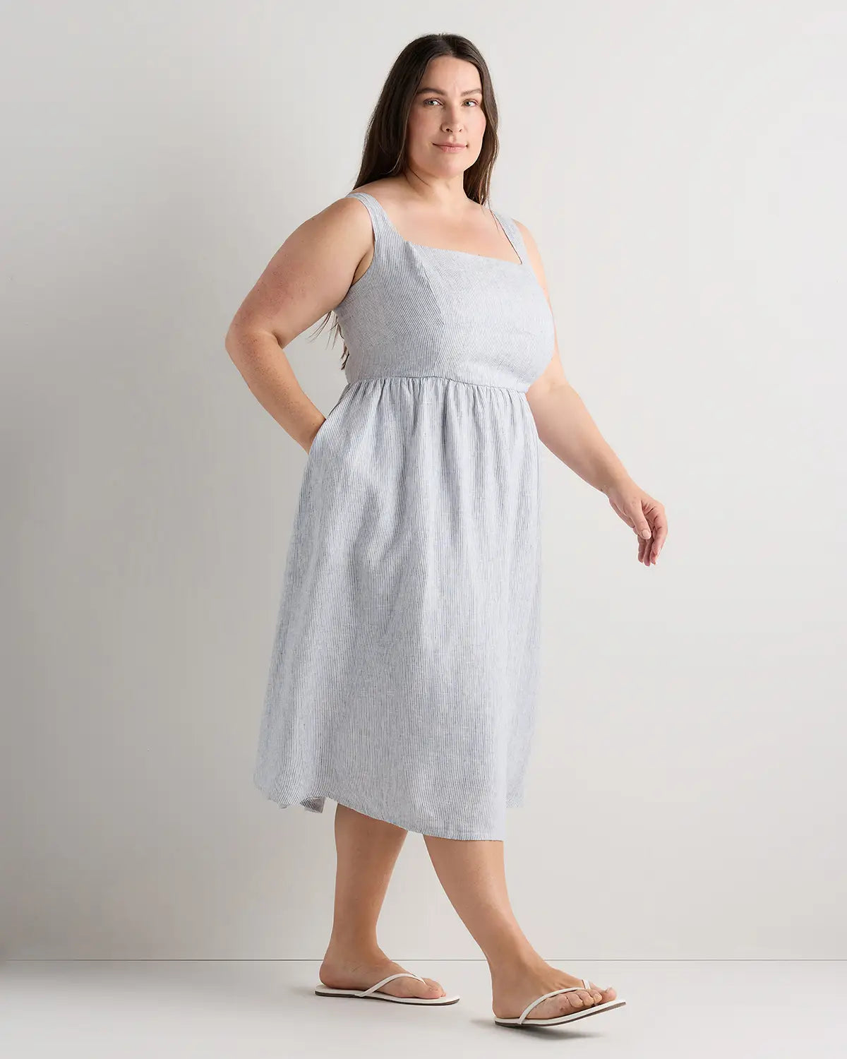 100% European Linen Fit & Flare Midi Dress - US 3544