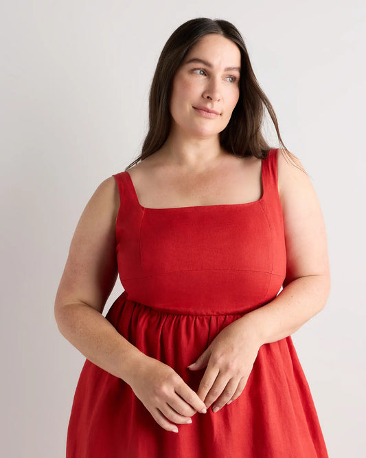 100% European Linen Fit & Flare Midi Dress - US 7837