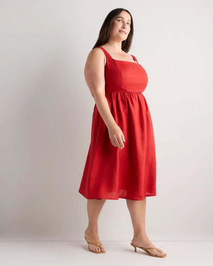 100% European Linen Fit & Flare Midi Dress - US 7837