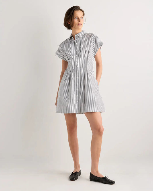 Stretch Twill Pleated Mini Shirt Dress - US 1865
