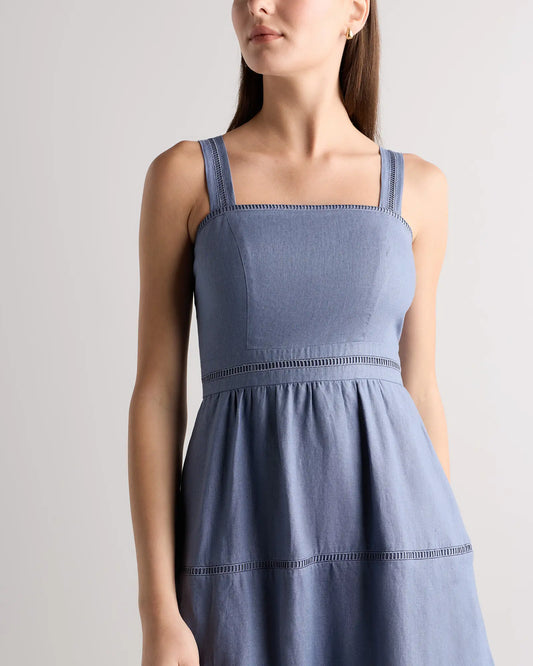 100% European Linen Ladder Stitch Midi Dress - US 0808