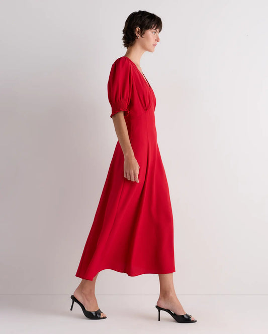 Matte Crepe Puff Sleeve Midi Dress - US 2296