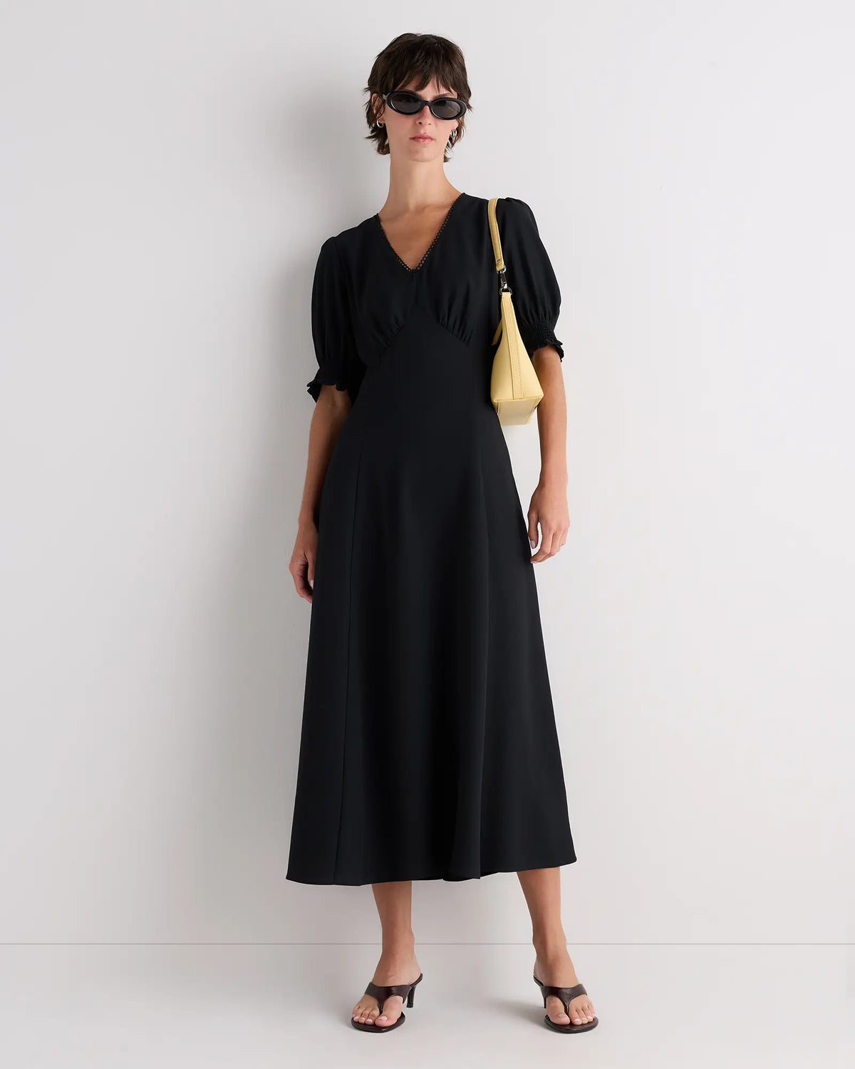 Matte Crepe Puff Sleeve Midi Dress - US 7680