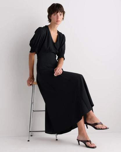 Matte Crepe Puff Sleeve Midi Dress - US 7680