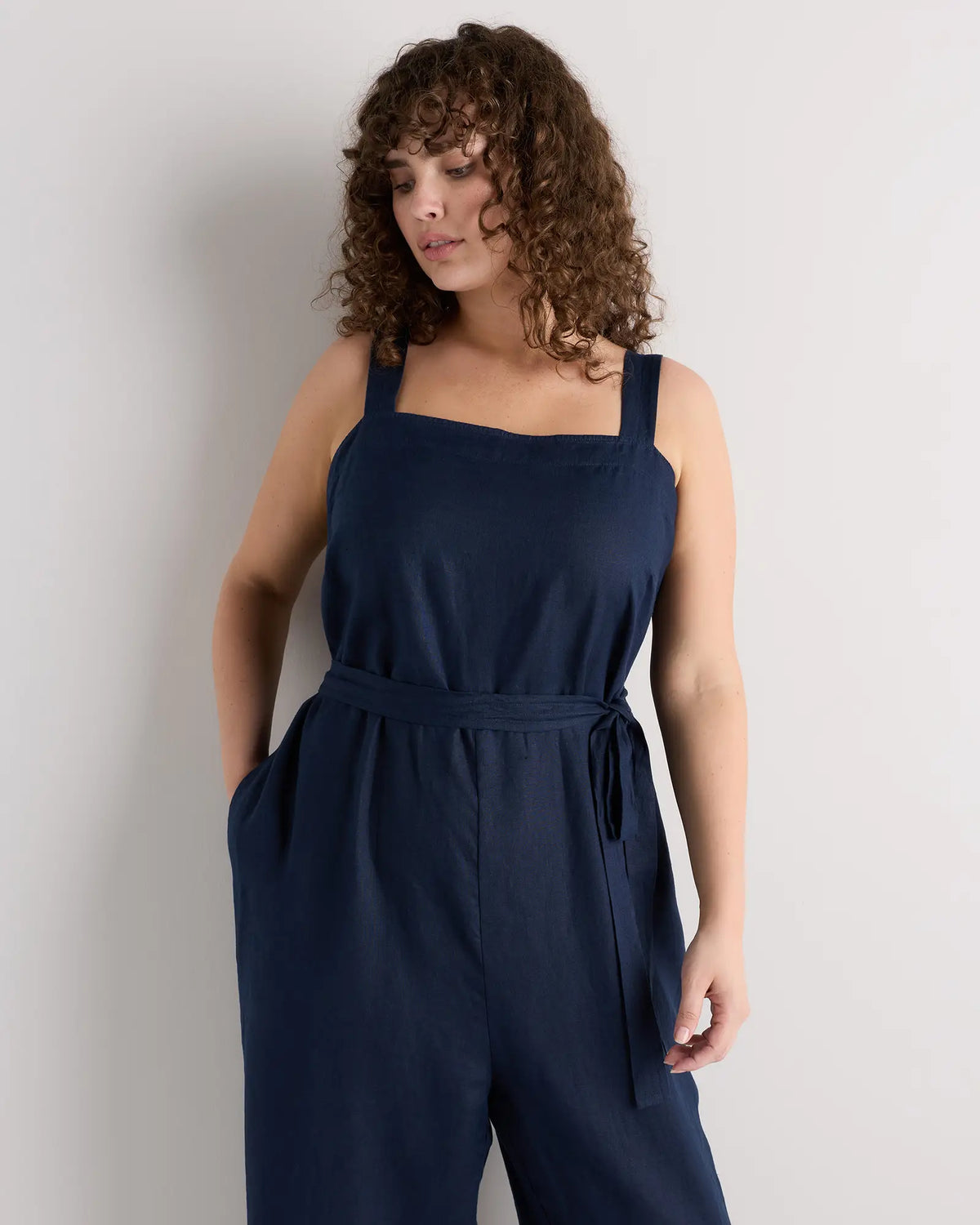 100% European Linen Square Neck Jumpsuit - US 9481